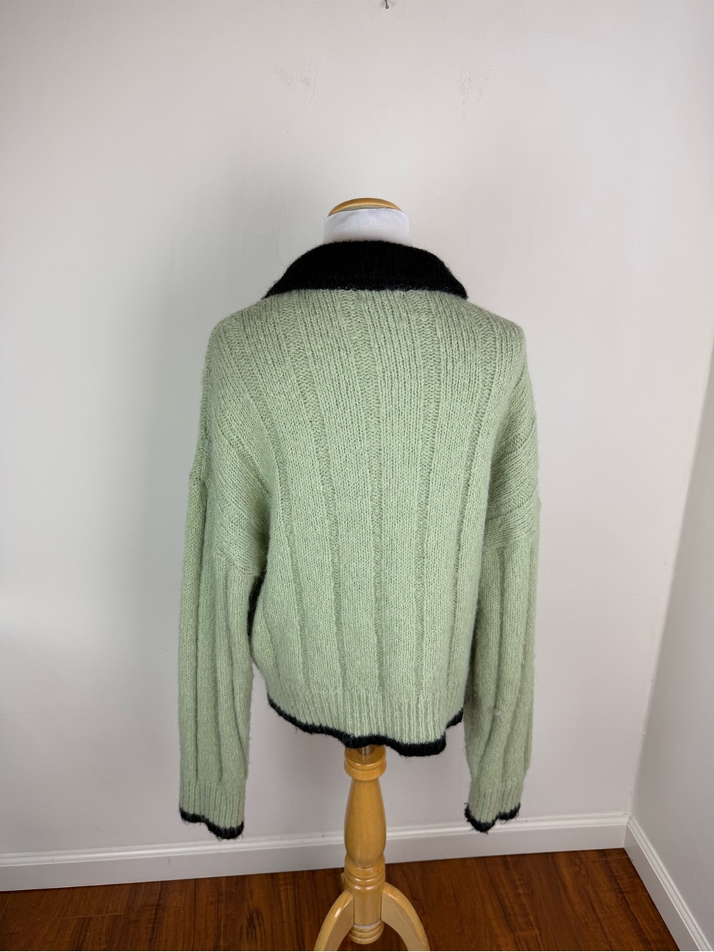 Grove Soft Knit Collar Pullover Sweater Mint Green Black Size F US M - Picture 7 of 9